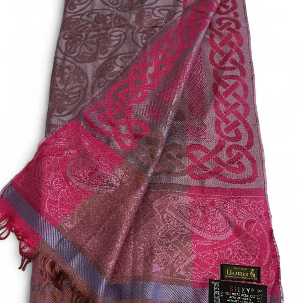 Boru Celtic Knot Shawl Women OS Pink Purple Good France Silky Fringe Wrap - Picture 1 of 8